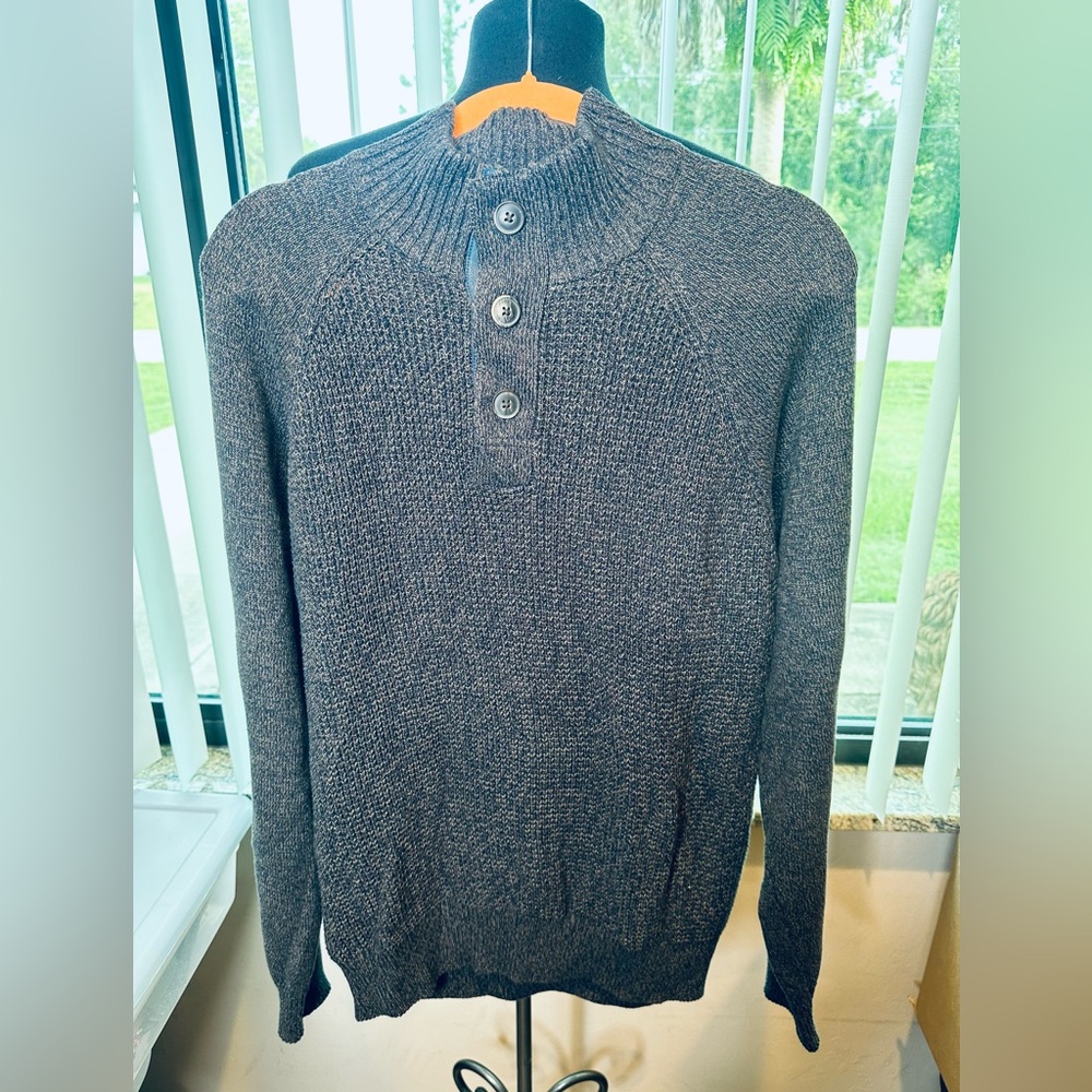 Weatherproof Vintage 1/4 Button Cable Knit Sweater Gray/brown XL 100 Cotton Med